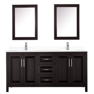 Wyndham Collection Vanity Wyndham Collection WCV252572DDEWCUNSMED Daria 72 Inch Double Bathroom Vanity in Dark Espresso, White Cultured Marble Countertop, Undermount Square Sinks, Medicine Cabinets