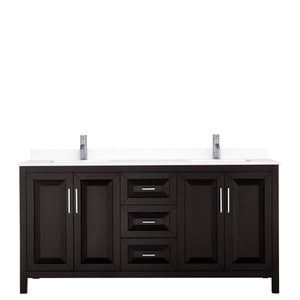 Wyndham Collection Vanity Wyndham Collection WCV252572DDEWCUNSMXX Daria 72 Inch Double Bathroom Vanity in Dark Espresso, White Cultured Marble Countertop, Undermount Square Sinks, No Mirror