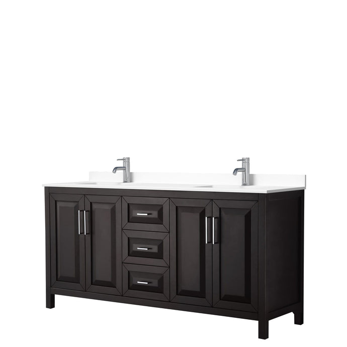 Wyndham Collection Vanity Wyndham Collection WCV252572DDEWCUNSMXX Daria 72 Inch Double Bathroom Vanity in Dark Espresso, White Cultured Marble Countertop, Undermount Square Sinks, No Mirror