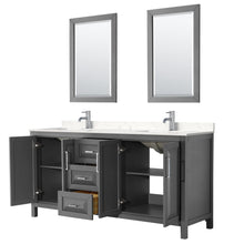 Load image into Gallery viewer, Wyndham Collection Vanity Wyndham Collection WCV252572DKGC2UNSM24 Daria 72 Inch Double Bathroom Vanity in Dark Gray, Light-Vein Carrara Cultured Marble Countertop, Undermount Square Sinks, 24 Inch Mirrors