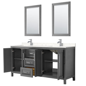 Wyndham Collection Vanity Wyndham Collection WCV252572DKGC2UNSM24 Daria 72 Inch Double Bathroom Vanity in Dark Gray, Light-Vein Carrara Cultured Marble Countertop, Undermount Square Sinks, 24 Inch Mirrors