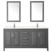 Load image into Gallery viewer, Wyndham Collection Vanity Wyndham Collection WCV252572DKGC2UNSM24 Daria 72 Inch Double Bathroom Vanity in Dark Gray, Light-Vein Carrara Cultured Marble Countertop, Undermount Square Sinks, 24 Inch Mirrors