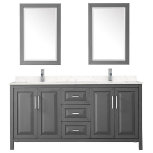 Wyndham Collection Vanity Wyndham Collection WCV252572DKGC2UNSM24 Daria 72 Inch Double Bathroom Vanity in Dark Gray, Light-Vein Carrara Cultured Marble Countertop, Undermount Square Sinks, 24 Inch Mirrors