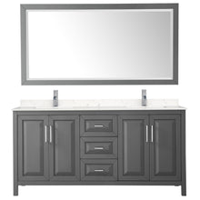 Load image into Gallery viewer, Wyndham Collection Vanity Wyndham Collection WCV252572DKGC2UNSM70 Daria 72 Inch Double Bathroom Vanity in Dark Gray, Light-Vein Carrara Cultured Marble Countertop, Undermount Square Sinks, 70 Inch Mirror