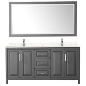 Wyndham Collection Vanity Wyndham Collection WCV252572DKGC2UNSM70 Daria 72 Inch Double Bathroom Vanity in Dark Gray, Light-Vein Carrara Cultured Marble Countertop, Undermount Square Sinks, 70 Inch Mirror