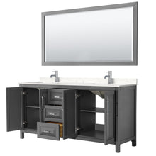 Load image into Gallery viewer, Wyndham Collection Vanity Wyndham Collection WCV252572DKGC2UNSM70 Daria 72 Inch Double Bathroom Vanity in Dark Gray, Light-Vein Carrara Cultured Marble Countertop, Undermount Square Sinks, 70 Inch Mirror