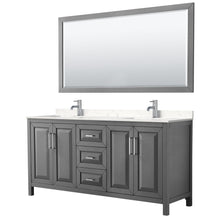 Load image into Gallery viewer, Wyndham Collection Vanity Wyndham Collection WCV252572DKGC2UNSM70 Daria 72 Inch Double Bathroom Vanity in Dark Gray, Light-Vein Carrara Cultured Marble Countertop, Undermount Square Sinks, 70 Inch Mirror