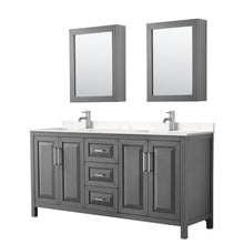 Load image into Gallery viewer, Wyndham Collection Vanity Wyndham Collection WCV252572DKGC2UNSMED Daria 72 Inch Double Bathroom Vanity in Dark Gray, Light-Vein Carrara Cultured Marble Countertop, Undermount Square Sinks, Medicine Cabinets