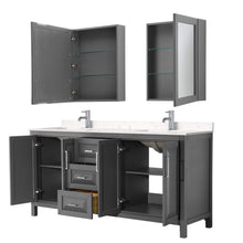 Load image into Gallery viewer, Wyndham Collection Vanity Wyndham Collection WCV252572DKGC2UNSMED Daria 72 Inch Double Bathroom Vanity in Dark Gray, Light-Vein Carrara Cultured Marble Countertop, Undermount Square Sinks, Medicine Cabinets