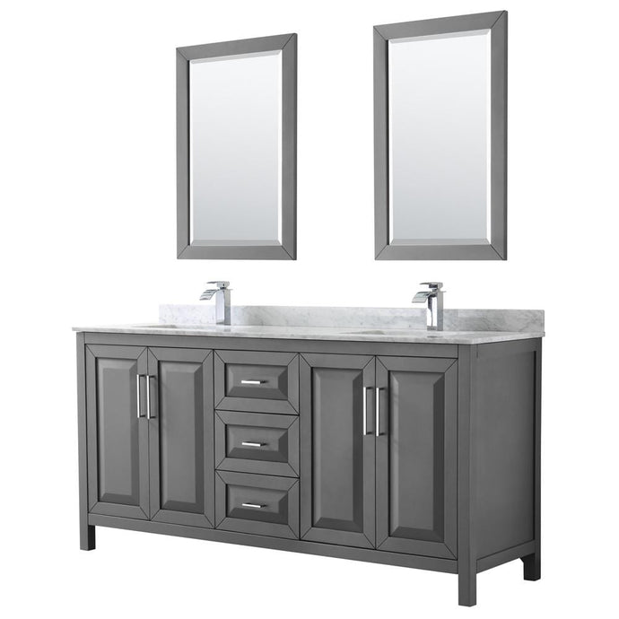 Wyndham Collection Vanity Wyndham Collection WCV252572DKGCMUNSM24 Daria 72 Inch Double Bathroom Vanity in Dark Gray, White Carrara Marble Countertop, Undermount Square Sinks, and 24 Inch Mirrors