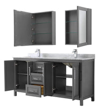 Load image into Gallery viewer, Wyndham Collection Vanity Wyndham Collection WCV252572DKGCMUNSMED Daria 72 Inch Double Bathroom Vanity in Dark Gray, White Carrara Marble Countertop, Undermount Square Sinks, and Medicine Cabinets