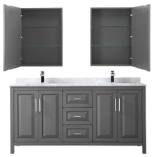Load image into Gallery viewer, Wyndham Collection Vanity Wyndham Collection WCV252572DKGCMUNSMED Daria 72 Inch Double Bathroom Vanity in Dark Gray, White Carrara Marble Countertop, Undermount Square Sinks, and Medicine Cabinets