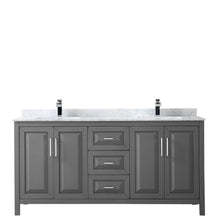 Load image into Gallery viewer, Wyndham Collection Vanity Wyndham Collection WCV252572DKGCMUNSMXX Daria 72 Inch Double Bathroom Vanity in Dark Gray, White Carrara Marble Countertop, Undermount Square Sinks, and No Mirror