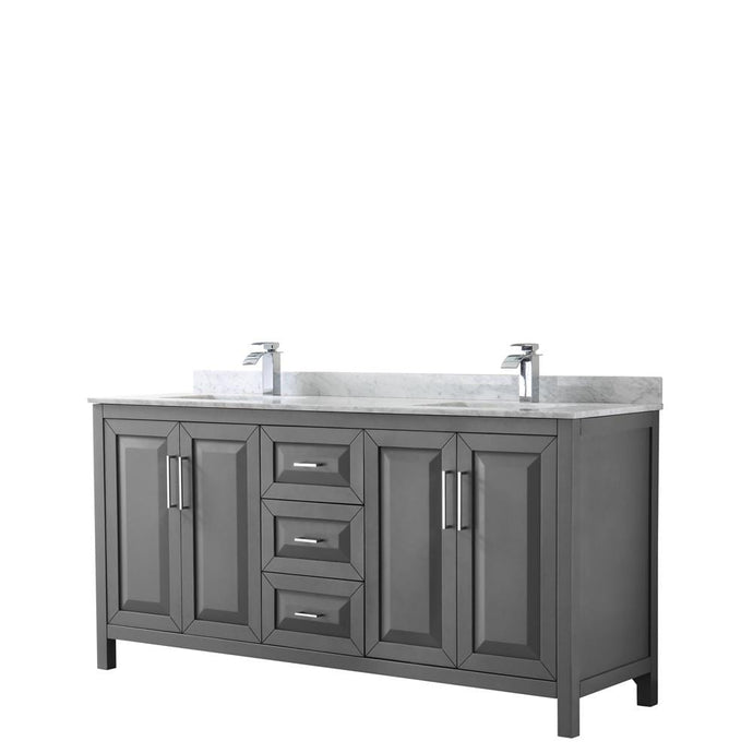 Wyndham Collection Vanity Wyndham Collection WCV252572DKGCMUNSMXX Daria 72 Inch Double Bathroom Vanity in Dark Gray, White Carrara Marble Countertop, Undermount Square Sinks, and No Mirror