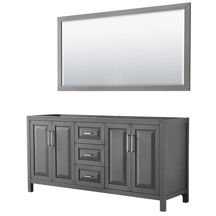 Wyndham Collection Vanity Wyndham Collection WCV252572DKGCXSXXM70 Daria 72 Inch Double Bathroom Vanity in Dark Gray, No Countertop, No Sink, and 70 Inch Mirror