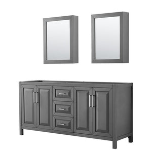Wyndham Collection Vanity Wyndham Collection WCV252572DKGCXSXXMED Daria 72 Inch Double Bathroom Vanity in Dark Gray, No Countertop, No Sink, and Medicine Cabinets