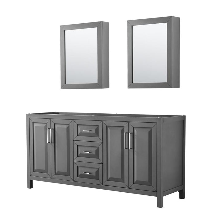 Wyndham Collection Vanity Wyndham Collection WCV252572DKGCXSXXMED Daria 72 Inch Double Bathroom Vanity in Dark Gray, No Countertop, No Sink, and Medicine Cabinets