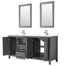 Load image into Gallery viewer, Wyndham Collection Vanity Wyndham Collection WCV252572DKGWCUNSM24 Daria 72 Inch Double Bathroom Vanity in Dark Gray, White Cultured Marble Countertop, Undermount Square Sinks, 24 Inch Mirrors