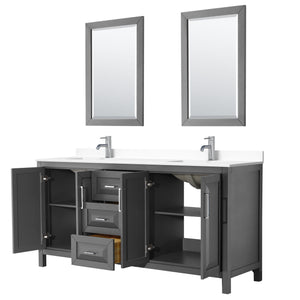 Wyndham Collection Vanity Wyndham Collection WCV252572DKGWCUNSM24 Daria 72 Inch Double Bathroom Vanity in Dark Gray, White Cultured Marble Countertop, Undermount Square Sinks, 24 Inch Mirrors