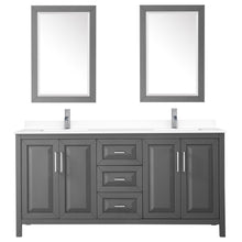 Load image into Gallery viewer, Wyndham Collection Vanity Wyndham Collection WCV252572DKGWCUNSM24 Daria 72 Inch Double Bathroom Vanity in Dark Gray, White Cultured Marble Countertop, Undermount Square Sinks, 24 Inch Mirrors