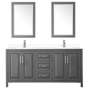 Wyndham Collection Vanity Wyndham Collection WCV252572DKGWCUNSM24 Daria 72 Inch Double Bathroom Vanity in Dark Gray, White Cultured Marble Countertop, Undermount Square Sinks, 24 Inch Mirrors