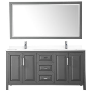 Wyndham Collection Vanity Wyndham Collection WCV252572DKGWCUNSM70 Daria 72 Inch Double Bathroom Vanity in Dark Gray, White Cultured Marble Countertop, Undermount Square Sinks, 70 Inch Mirror