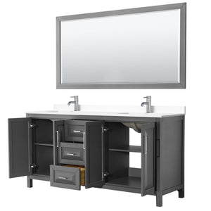 Wyndham Collection Vanity Wyndham Collection WCV252572DKGWCUNSM70 Daria 72 Inch Double Bathroom Vanity in Dark Gray, White Cultured Marble Countertop, Undermount Square Sinks, 70 Inch Mirror