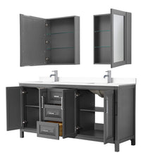 Load image into Gallery viewer, Wyndham Collection Vanity Wyndham Collection WCV252572DKGWCUNSMED Daria 72 Inch Double Bathroom Vanity in Dark Gray, White Cultured Marble Countertop, Undermount Square Sinks, Medicine Cabinets