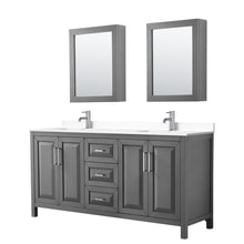 Load image into Gallery viewer, Wyndham Collection Vanity Wyndham Collection WCV252572DKGWCUNSMED Daria 72 Inch Double Bathroom Vanity in Dark Gray, White Cultured Marble Countertop, Undermount Square Sinks, Medicine Cabinets