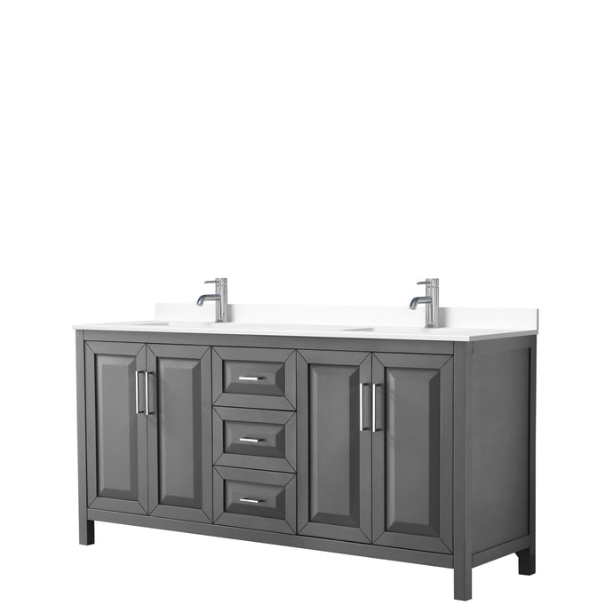 Wyndham Collection Vanity Wyndham Collection WCV252572DKGWCUNSMXX Daria 72 Inch Double Bathroom Vanity in Dark Gray, White Cultured Marble Countertop, Undermount Square Sinks, No Mirror