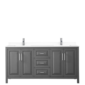 Wyndham Collection Vanity Wyndham Collection WCV252572DKGWCUNSMXX Daria 72 Inch Double Bathroom Vanity in Dark Gray, White Cultured Marble Countertop, Undermount Square Sinks, No Mirror