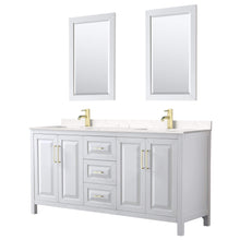 Load image into Gallery viewer, Wyndham Collection Vanity Wyndham Collection WCV252572DWGC2UNSM24 Daria 72 Inch Double Bathroom Vanity in White, Light-Vein Carrara Cultured Marble Countertop, Undermount Square Sinks, 24 Inch Mirrors, Brushed Gold Trim