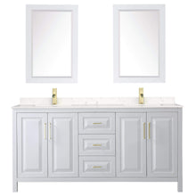 Load image into Gallery viewer, Wyndham Collection Vanity Wyndham Collection WCV252572DWGC2UNSM24 Daria 72 Inch Double Bathroom Vanity in White, Light-Vein Carrara Cultured Marble Countertop, Undermount Square Sinks, 24 Inch Mirrors, Brushed Gold Trim