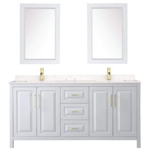 Wyndham Collection Vanity Wyndham Collection WCV252572DWGC2UNSM24 Daria 72 Inch Double Bathroom Vanity in White, Light-Vein Carrara Cultured Marble Countertop, Undermount Square Sinks, 24 Inch Mirrors, Brushed Gold Trim