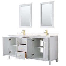 Load image into Gallery viewer, Wyndham Collection Vanity Wyndham Collection WCV252572DWGC2UNSM24 Daria 72 Inch Double Bathroom Vanity in White, Light-Vein Carrara Cultured Marble Countertop, Undermount Square Sinks, 24 Inch Mirrors, Brushed Gold Trim