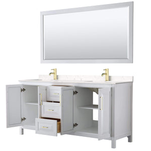 Wyndham Collection Vanity Wyndham Collection WCV252572DWGC2UNSM70 Daria 72 Inch Double Bathroom Vanity in White, Light-Vein Carrara Cultured Marble Countertop, Undermount Square Sinks, 70 Inch Mirror, Brushed Gold Trim