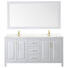 Load image into Gallery viewer, Wyndham Collection Vanity Wyndham Collection WCV252572DWGC2UNSM70 Daria 72 Inch Double Bathroom Vanity in White, Light-Vein Carrara Cultured Marble Countertop, Undermount Square Sinks, 70 Inch Mirror, Brushed Gold Trim