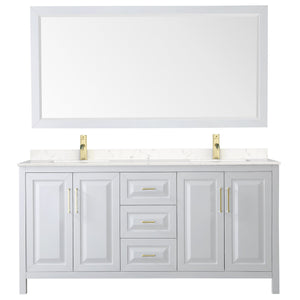 Wyndham Collection Vanity Wyndham Collection WCV252572DWGC2UNSM70 Daria 72 Inch Double Bathroom Vanity in White, Light-Vein Carrara Cultured Marble Countertop, Undermount Square Sinks, 70 Inch Mirror, Brushed Gold Trim
