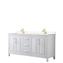 Load image into Gallery viewer, Wyndham Collection Vanity Wyndham Collection WCV252572DWGC2UNSMXX Daria 72 Inch Double Bathroom Vanity in White, Light-Vein Carrara Cultured Marble Countertop, Undermount Square Sinks, Brushed Gold Trim