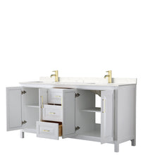 Load image into Gallery viewer, Wyndham Collection Vanity Wyndham Collection WCV252572DWGC2UNSMXX Daria 72 Inch Double Bathroom Vanity in White, Light-Vein Carrara Cultured Marble Countertop, Undermount Square Sinks, Brushed Gold Trim