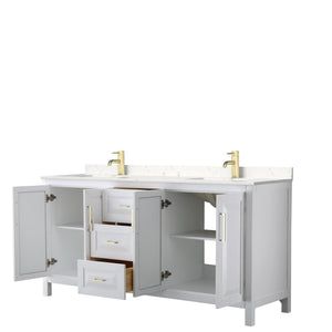 Wyndham Collection Vanity Wyndham Collection WCV252572DWGC2UNSMXX Daria 72 Inch Double Bathroom Vanity in White, Light-Vein Carrara Cultured Marble Countertop, Undermount Square Sinks, Brushed Gold Trim