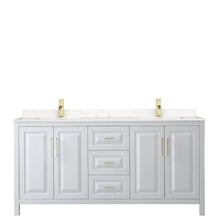 Load image into Gallery viewer, Wyndham Collection Vanity Wyndham Collection WCV252572DWGC2UNSMXX Daria 72 Inch Double Bathroom Vanity in White, Light-Vein Carrara Cultured Marble Countertop, Undermount Square Sinks, Brushed Gold Trim