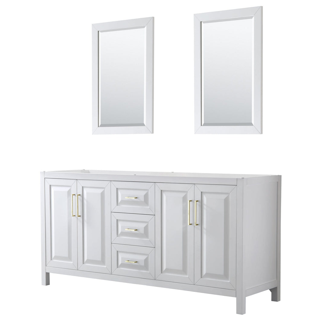 Wyndham Collection Vanity Wyndham Collection WCV252572DWGCXSXXM24 Daria 72 Inch Double Bathroom Vanity in White, No Countertop, No Sink, 24 Inch Mirrors, Brushed Gold Trim