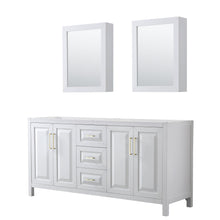 Load image into Gallery viewer, Wyndham Collection Vanity Wyndham Collection WCV252572DWGCXSXXMED Daria 72 Inch Double Bathroom Vanity in White, No Countertop, No Sink, Medicine Cabinets, Brushed Gold Trim