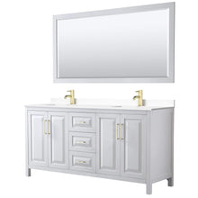 Load image into Gallery viewer, Wyndham Collection Vanity Wyndham Collection WCV252572DWGWCUNSM70 Daria 72 Inch Double Bathroom Vanity in White, White Cultured Marble Countertop, Undermount Square Sinks, 70 Inch Mirror, Brushed Gold Trim