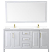 Load image into Gallery viewer, Wyndham Collection Vanity Wyndham Collection WCV252572DWGWCUNSM70 Daria 72 Inch Double Bathroom Vanity in White, White Cultured Marble Countertop, Undermount Square Sinks, 70 Inch Mirror, Brushed Gold Trim