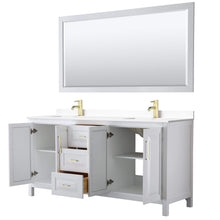 Load image into Gallery viewer, Wyndham Collection Vanity Wyndham Collection WCV252572DWGWCUNSM70 Daria 72 Inch Double Bathroom Vanity in White, White Cultured Marble Countertop, Undermount Square Sinks, 70 Inch Mirror, Brushed Gold Trim