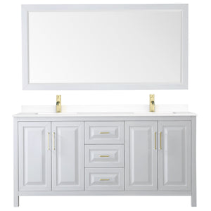 Wyndham Collection Vanity Wyndham Collection WCV252572DWGWCUNSM70 Daria 72 Inch Double Bathroom Vanity in White, White Cultured Marble Countertop, Undermount Square Sinks, 70 Inch Mirror, Brushed Gold Trim