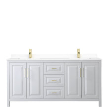 Load image into Gallery viewer, Wyndham Collection Vanity Wyndham Collection WCV252572DWGWCUNSMXX Daria 72 Inch Double Bathroom Vanity in White, White Cultured Marble Countertop, Undermount Square Sinks, Brushed Gold Trim