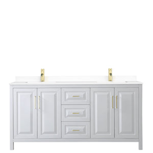 Wyndham Collection Vanity Wyndham Collection WCV252572DWGWCUNSMXX Daria 72 Inch Double Bathroom Vanity in White, White Cultured Marble Countertop, Undermount Square Sinks, Brushed Gold Trim